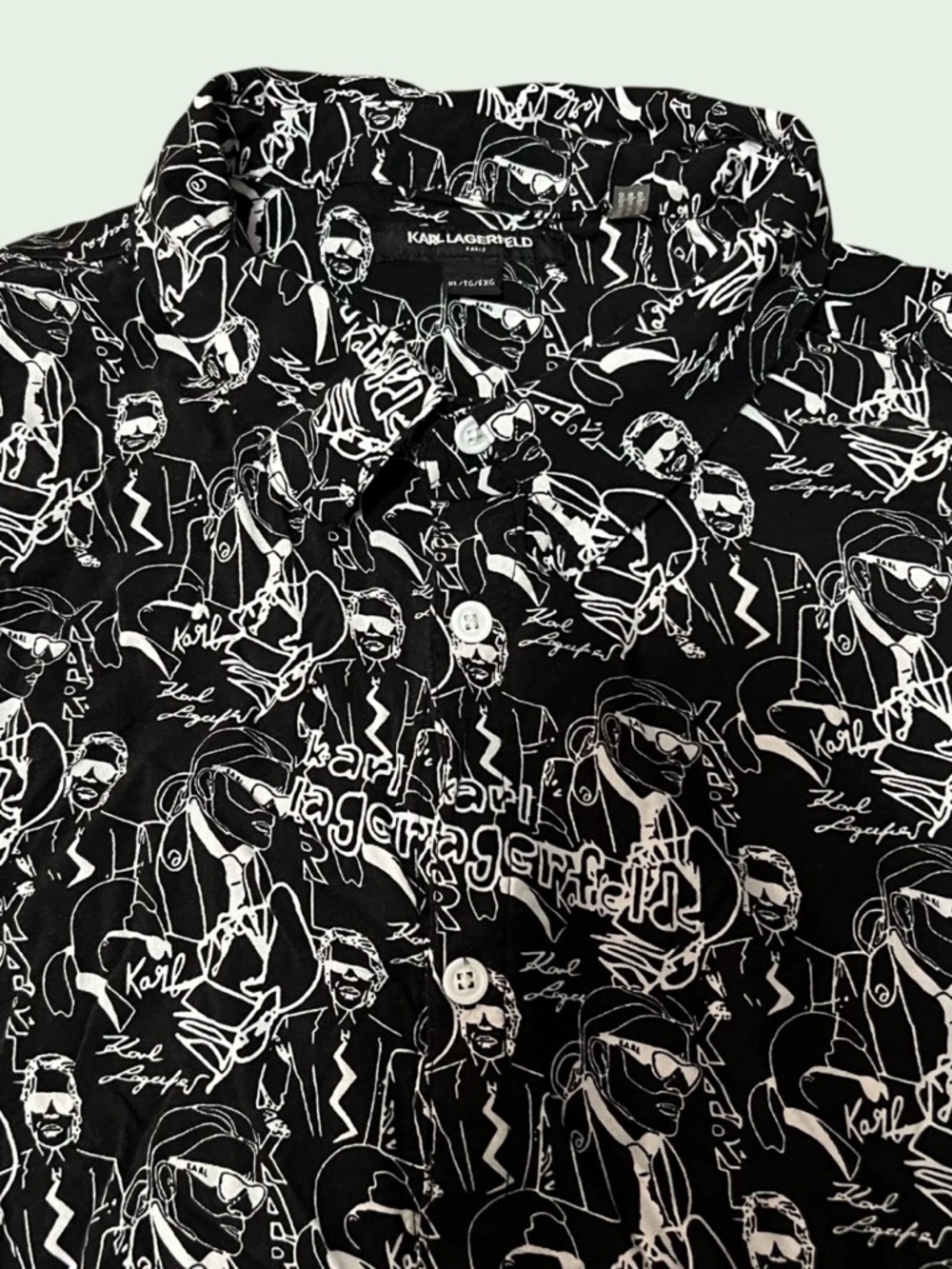 Karl Lagerfeld Paris Button Up Shirt Men's XL Tribute Logo Shirt Viscose Black